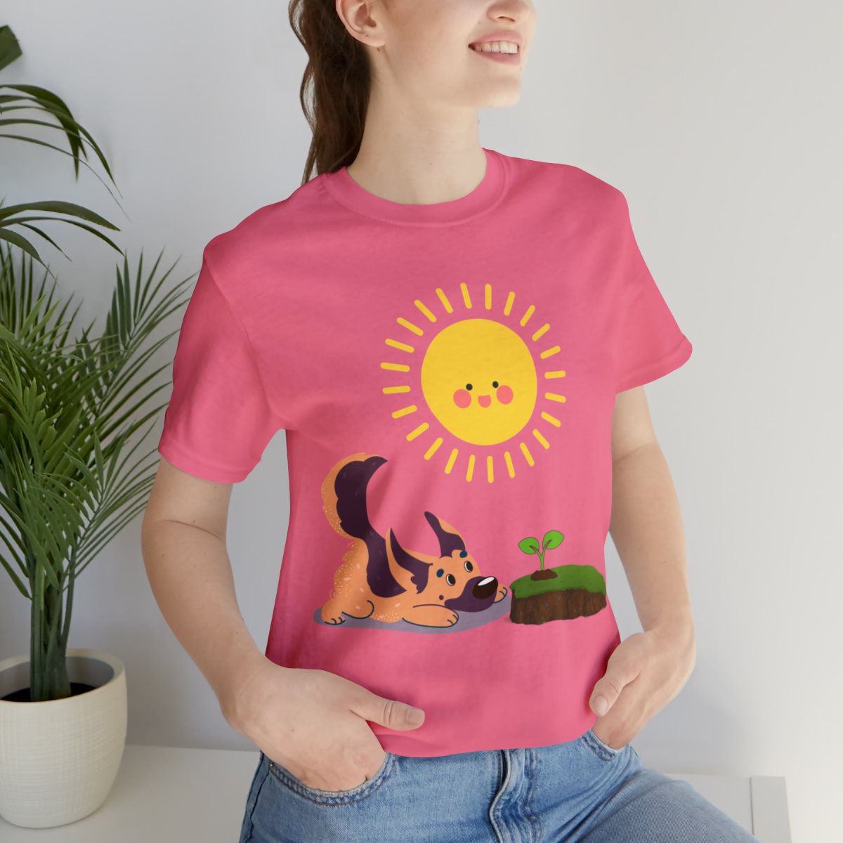 Cute German Shepherd Playing With Sprout Shirts