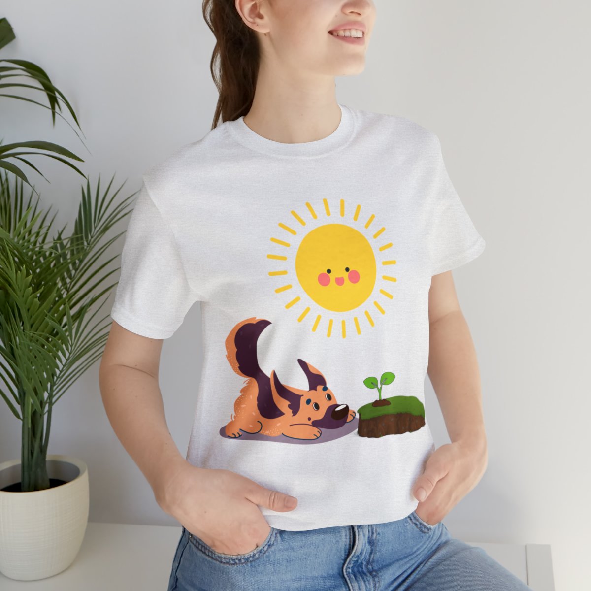 Cute German Shepherd Playing With Sprout Shirts
