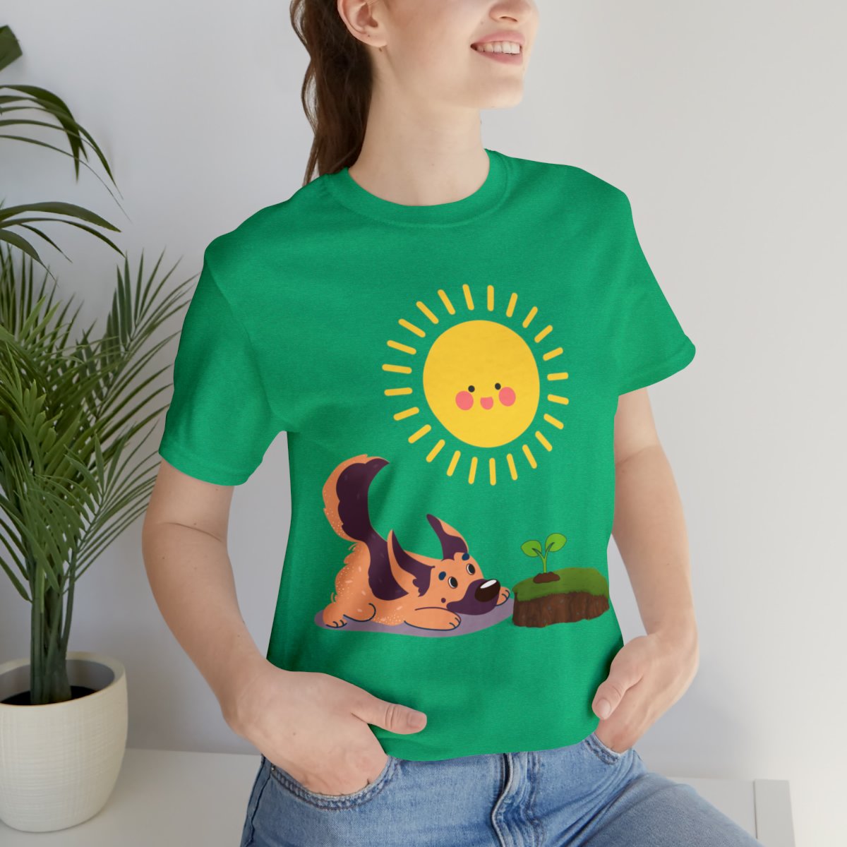 Cute German Shepherd Playing With Sprout Shirts