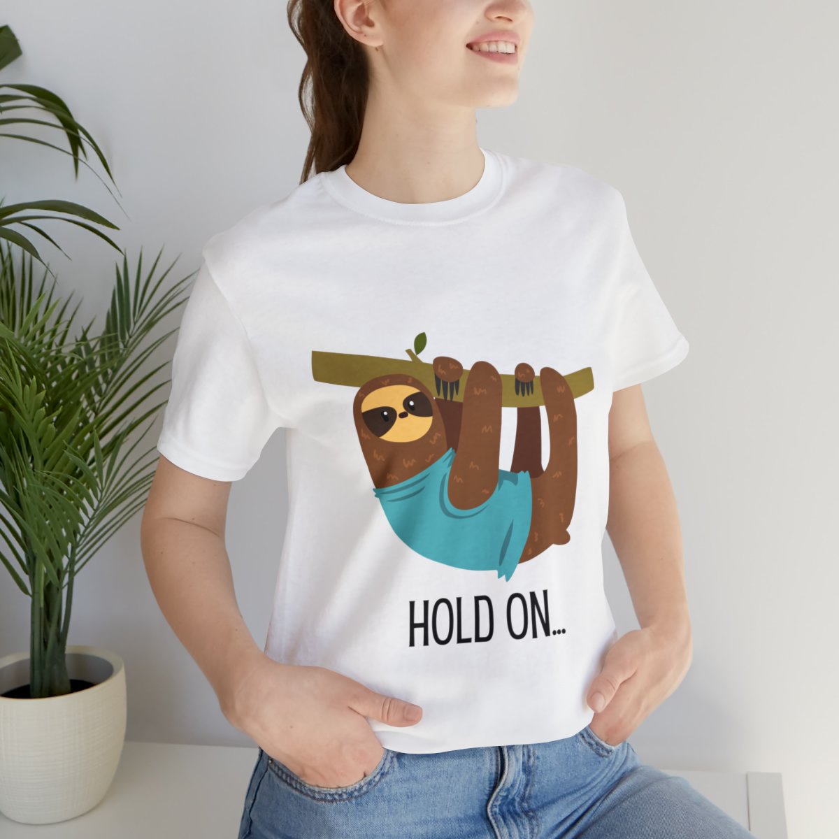 Hold On Sloth Hanging On Tree Branch Shirts - White.jpeg