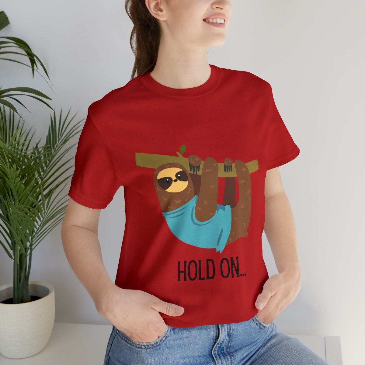 Hold On Sloth Hanging On Tree Branch Shirts - Red.jpeg