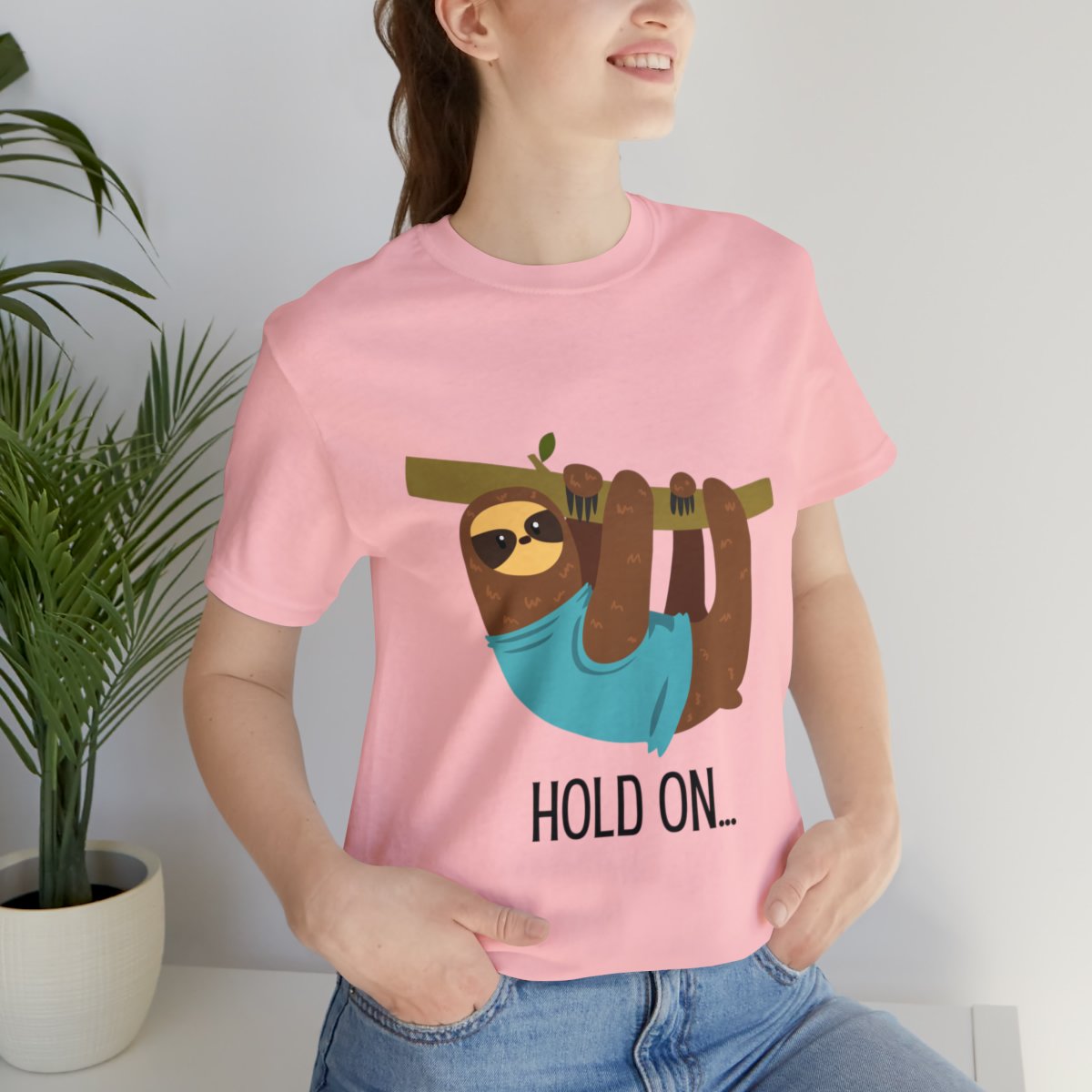 Hold On Sloth Hanging On Tree Branch Shirts - Pink.jpeg