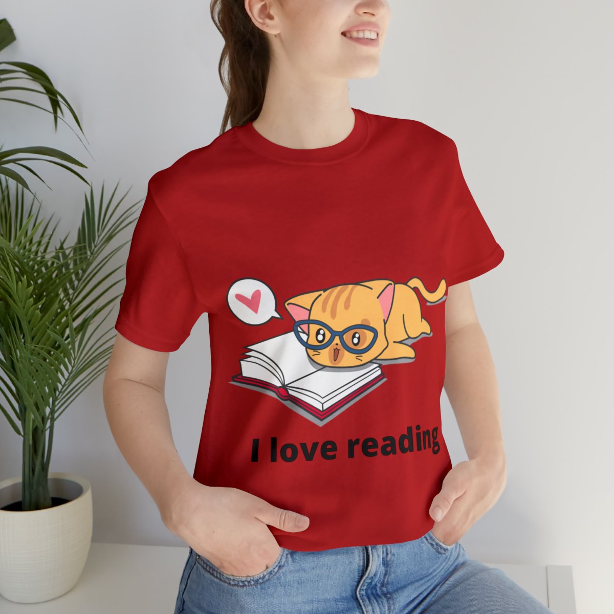 I Love Reading Cat And Book Shirts - Red.jpeg