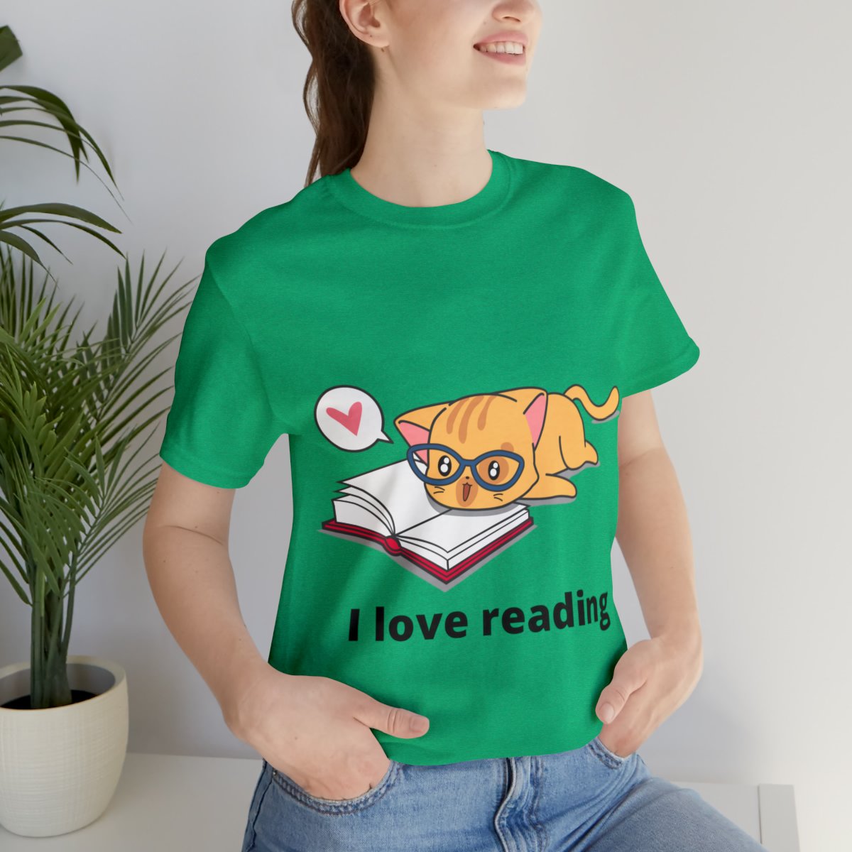 I Love Reading Cat And Book Shirts - Green.jpeg