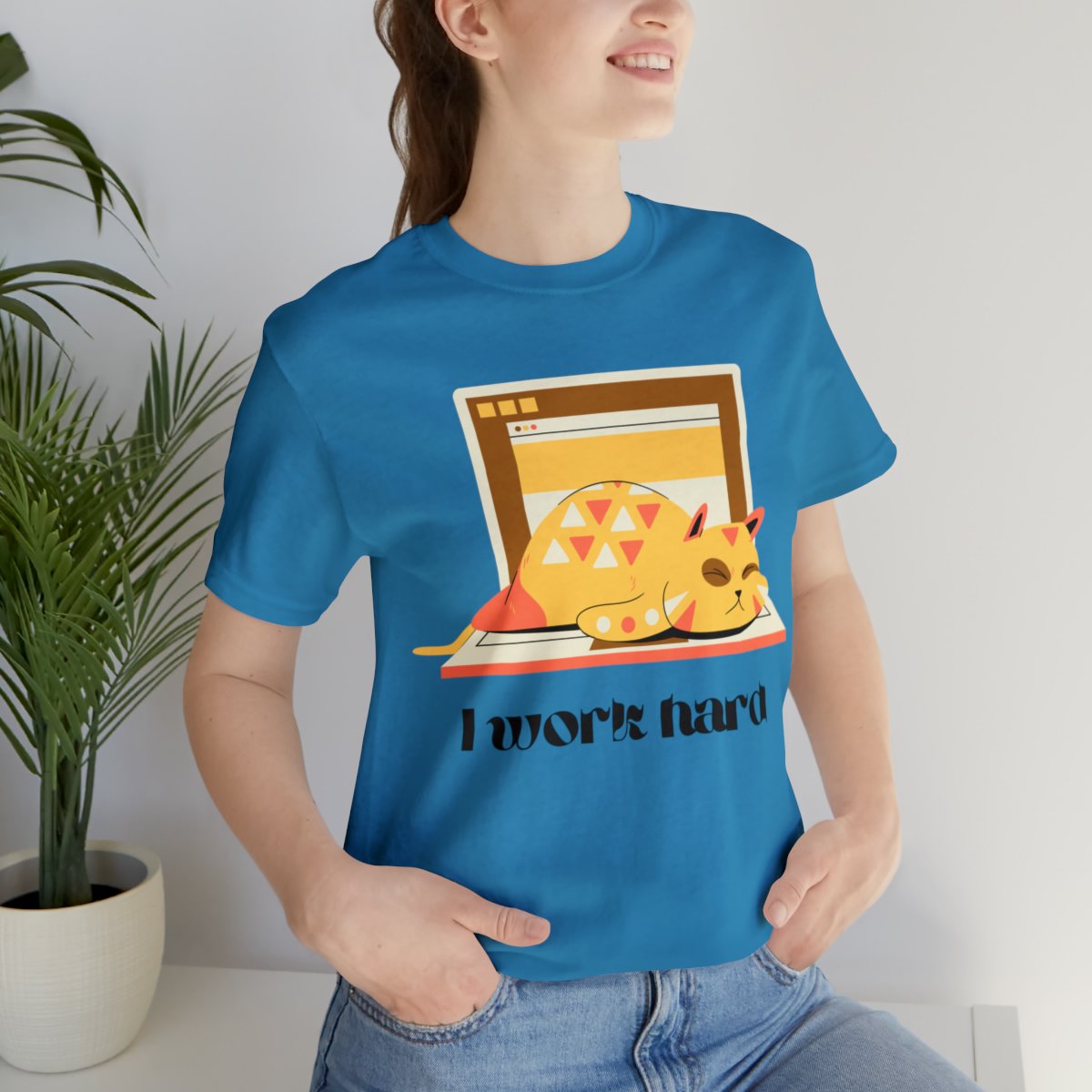 I Work Hard Lazy Cat On Laptop Shirts