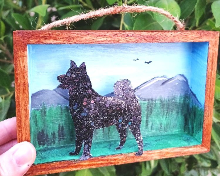 Mountain View Custom 3d Hand Painted Dog Shadow Box