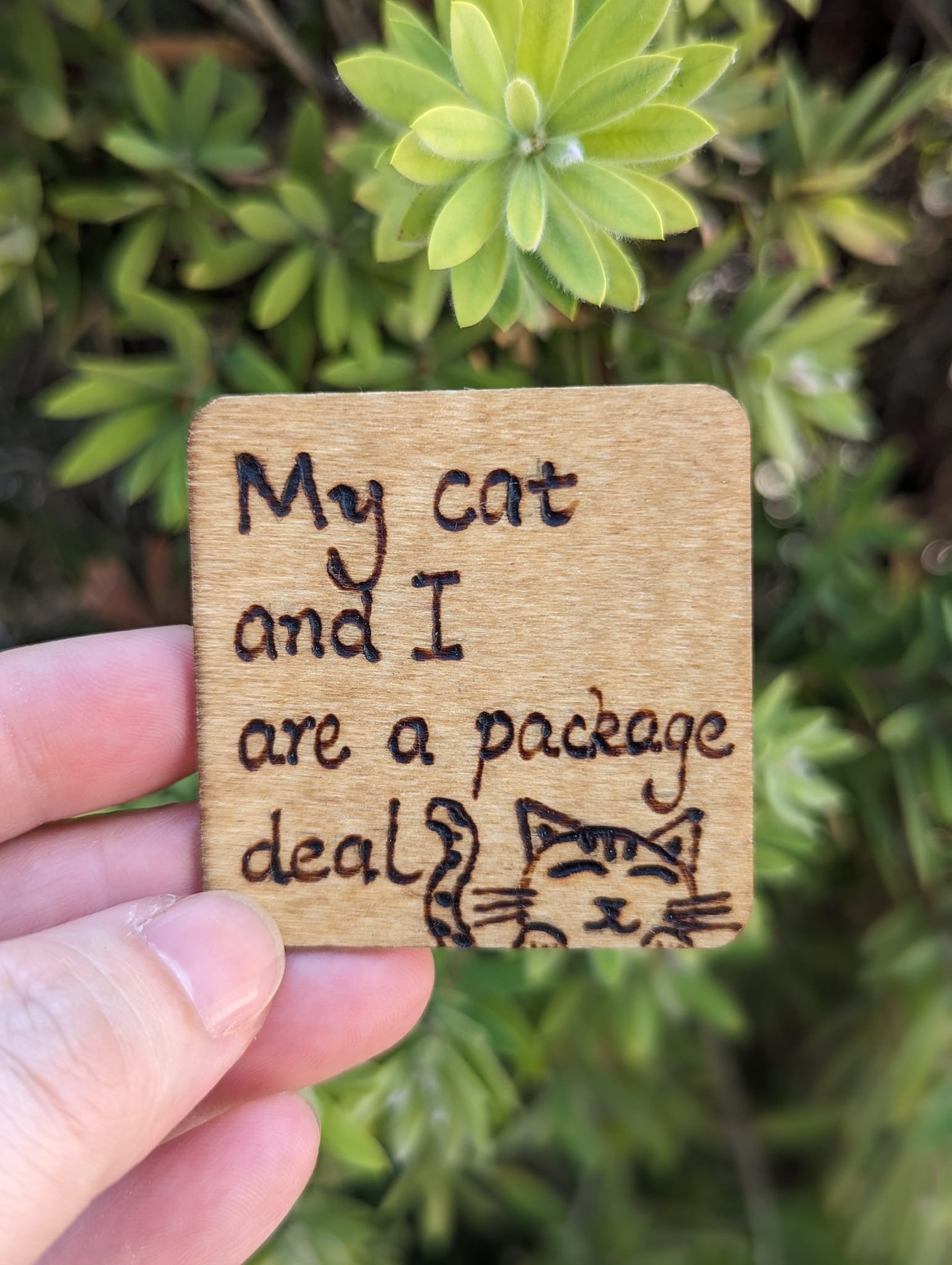 My Cat And I Are A Package Deal Pet Quote Wood Burned Fridge Magnets