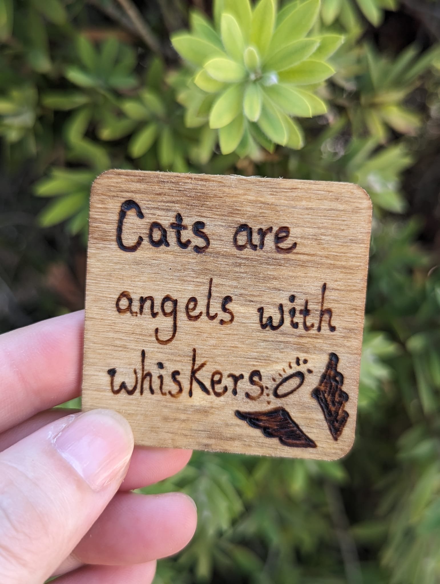 Cats Are Angels With Whiskers Pet Quote Wood Burning Fridge Magnet
