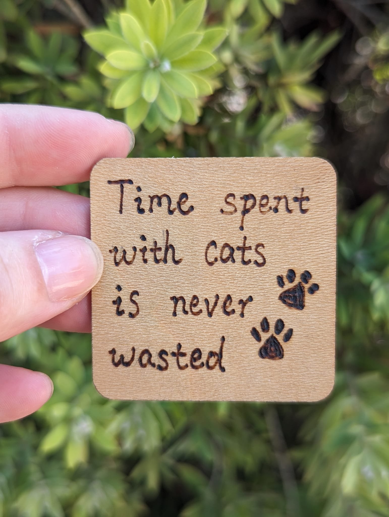 Time Spent With Cats Is Never Wasted Pet Quote Wood Burned Fridge Magnets