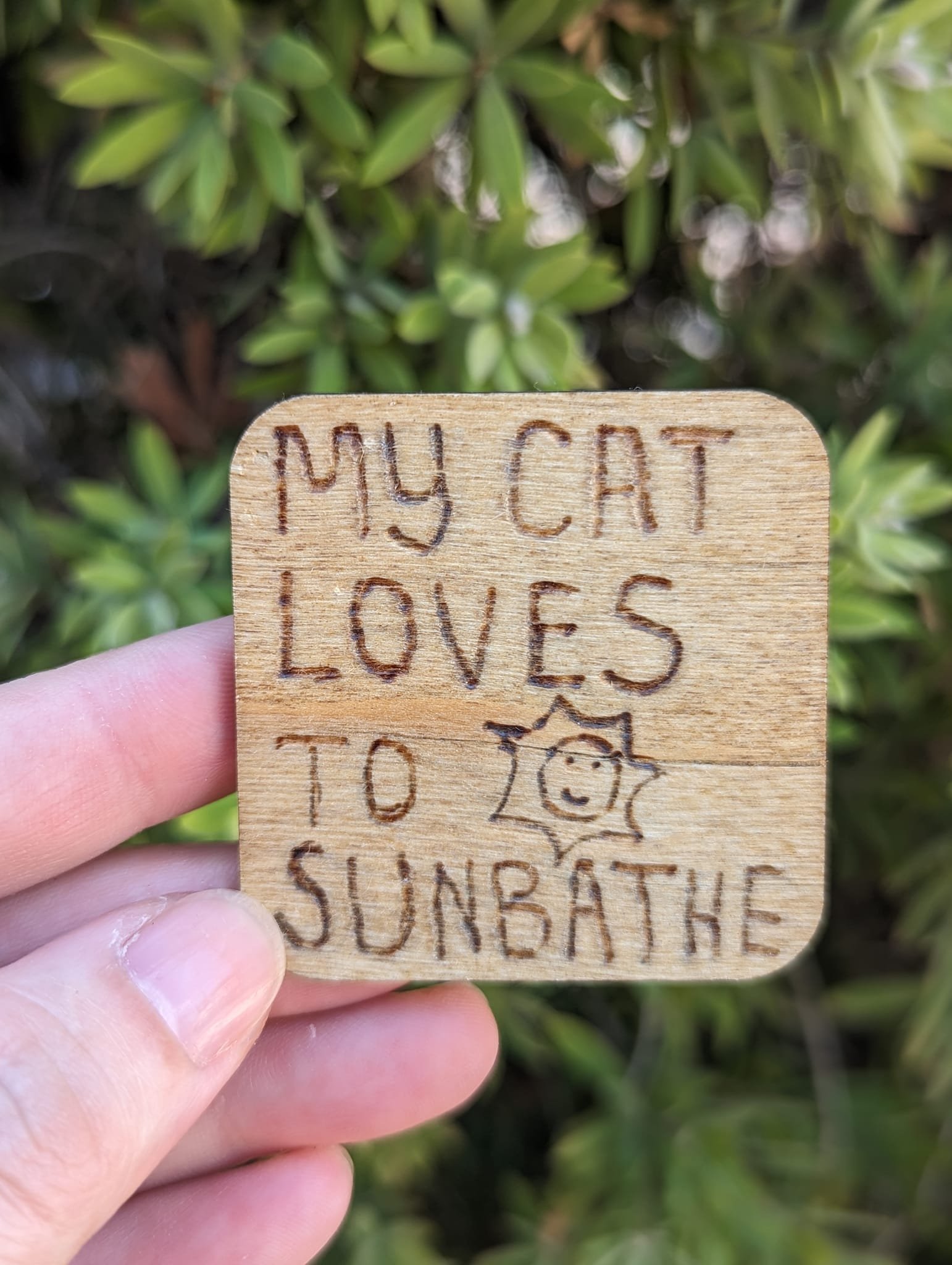 My Cat Loves To Sunbathe Pet Quote Wood Burned Fridge Magnets