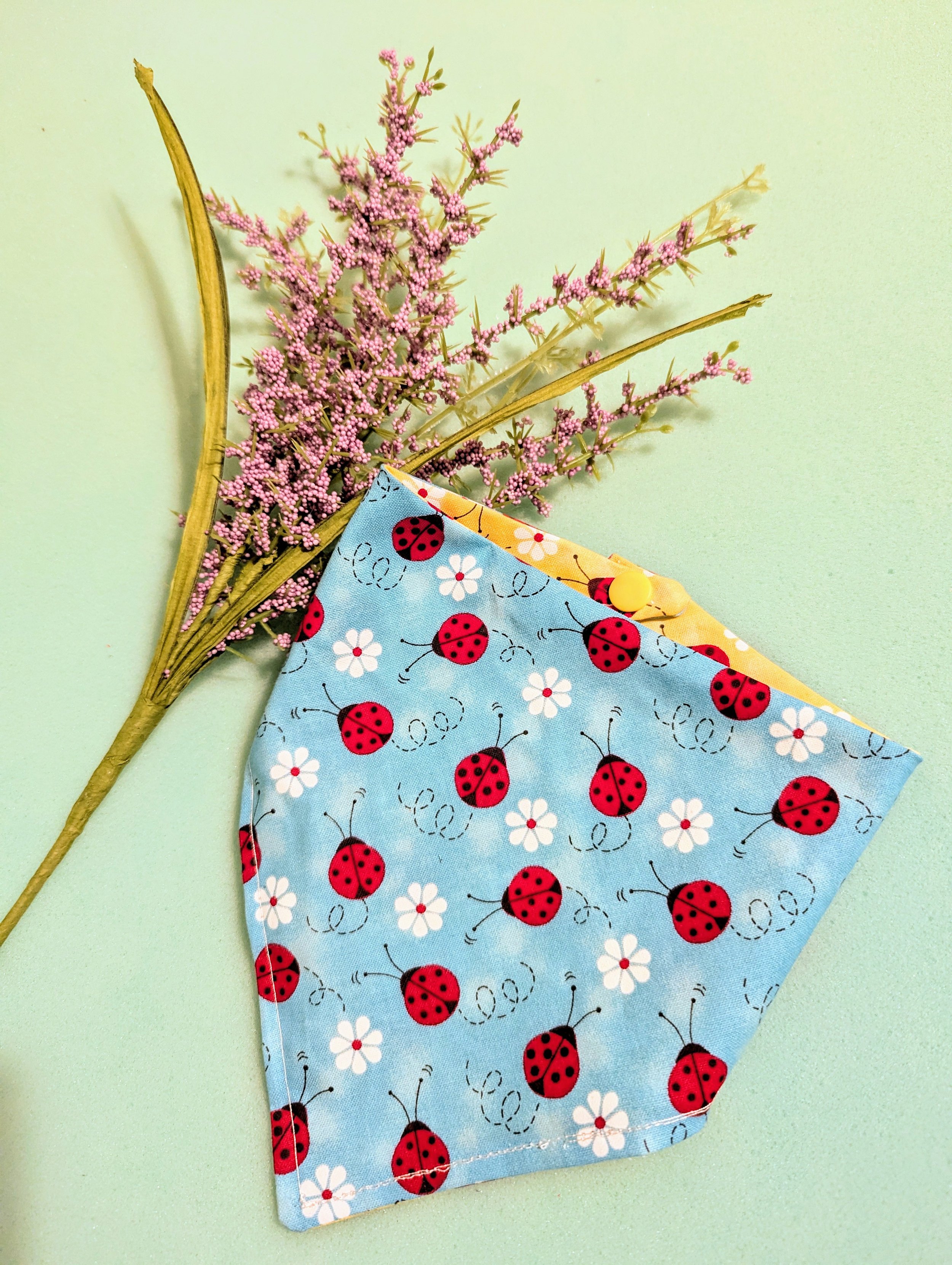 Lady Bug Blue and Yellow Double-Sided Dog and Cat Bandanas