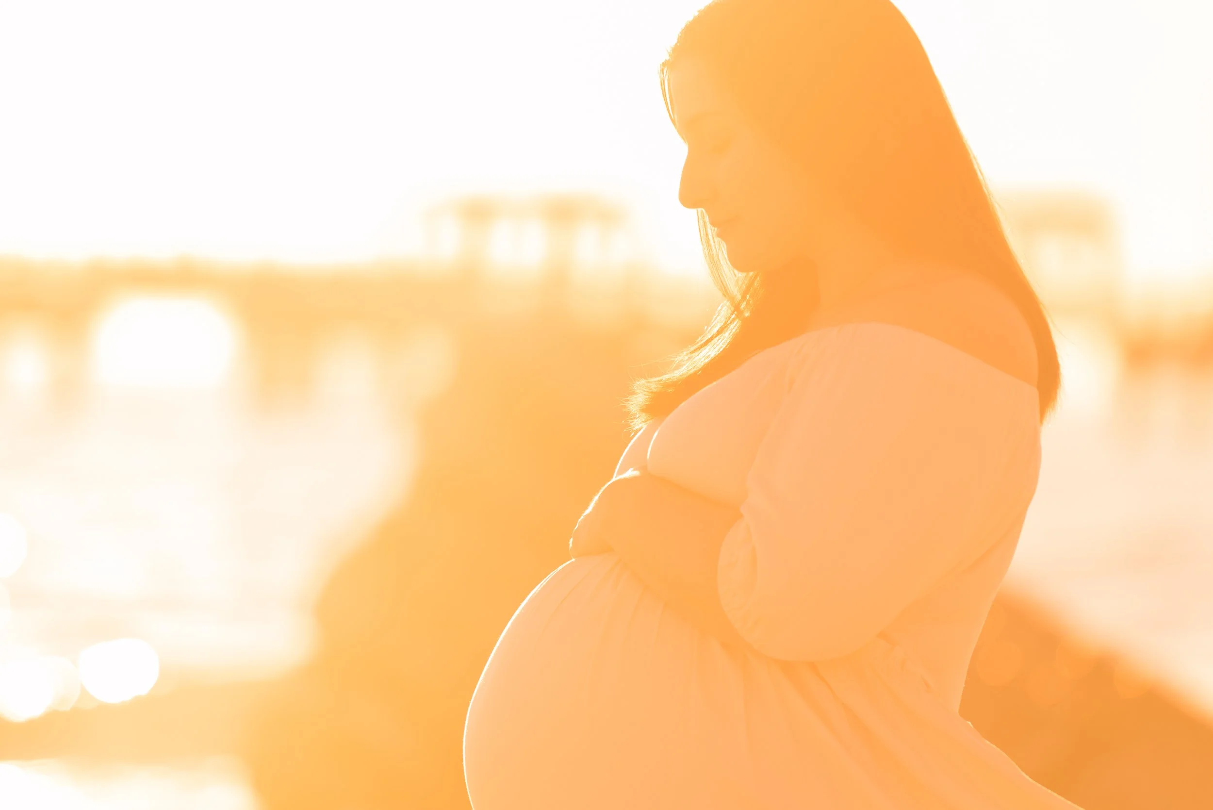 Silhouette of pregnant woman at sunset, Fort De Soto Park maternity photography