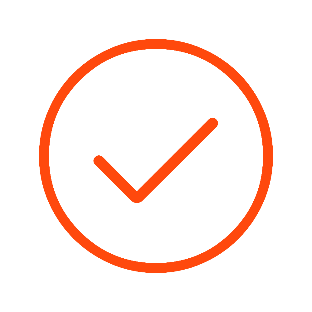 A checkmark icon with an orange outline and a checkmark in the centre, indicating completion or approval.