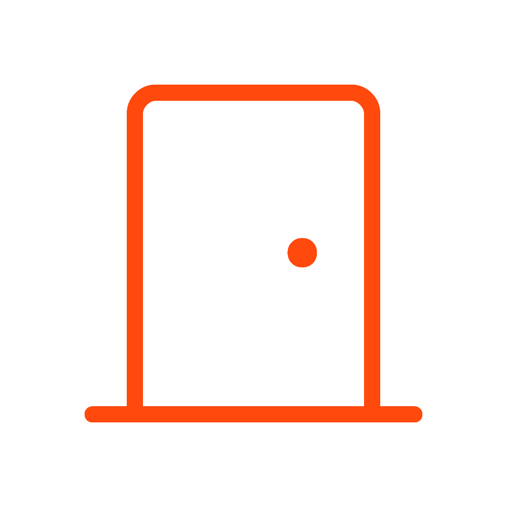 Line drawing of a a single door and a small circular handle