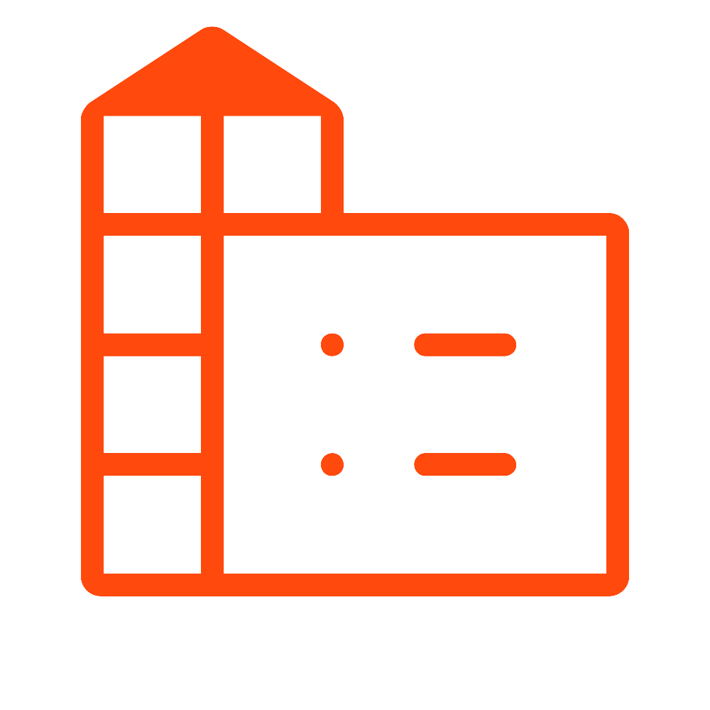 Icon of a building with several windows, simple outline style, orange colour.