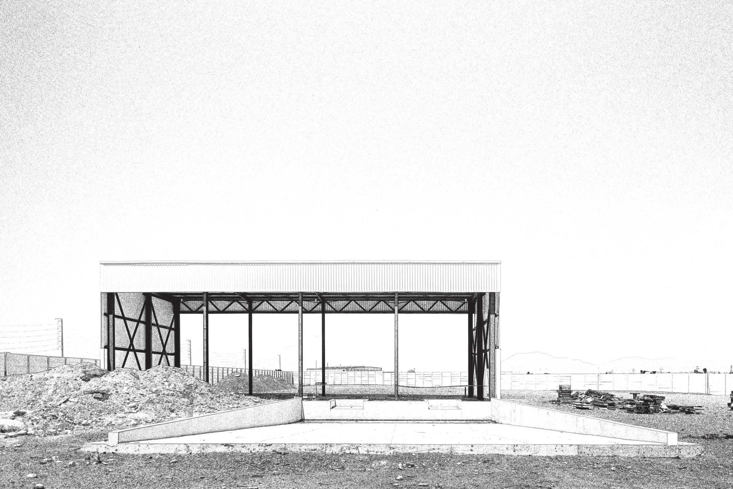 Sketch of a construction site with a metal structure.