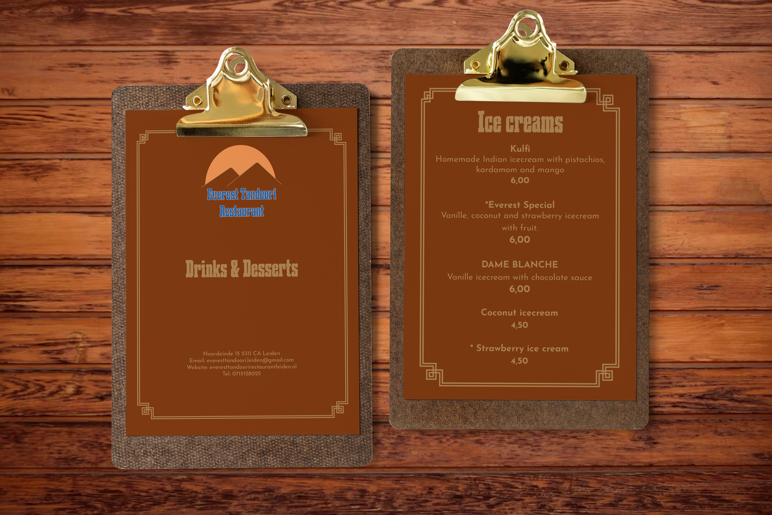Dessert menu