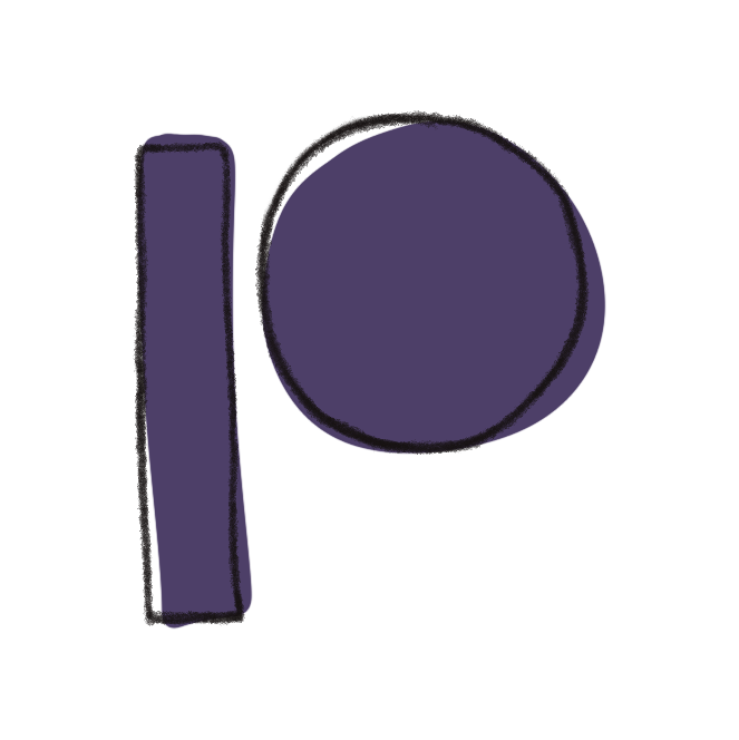 A cartoon-style illustration of a purple and black rectangle with a large purple circle on top.