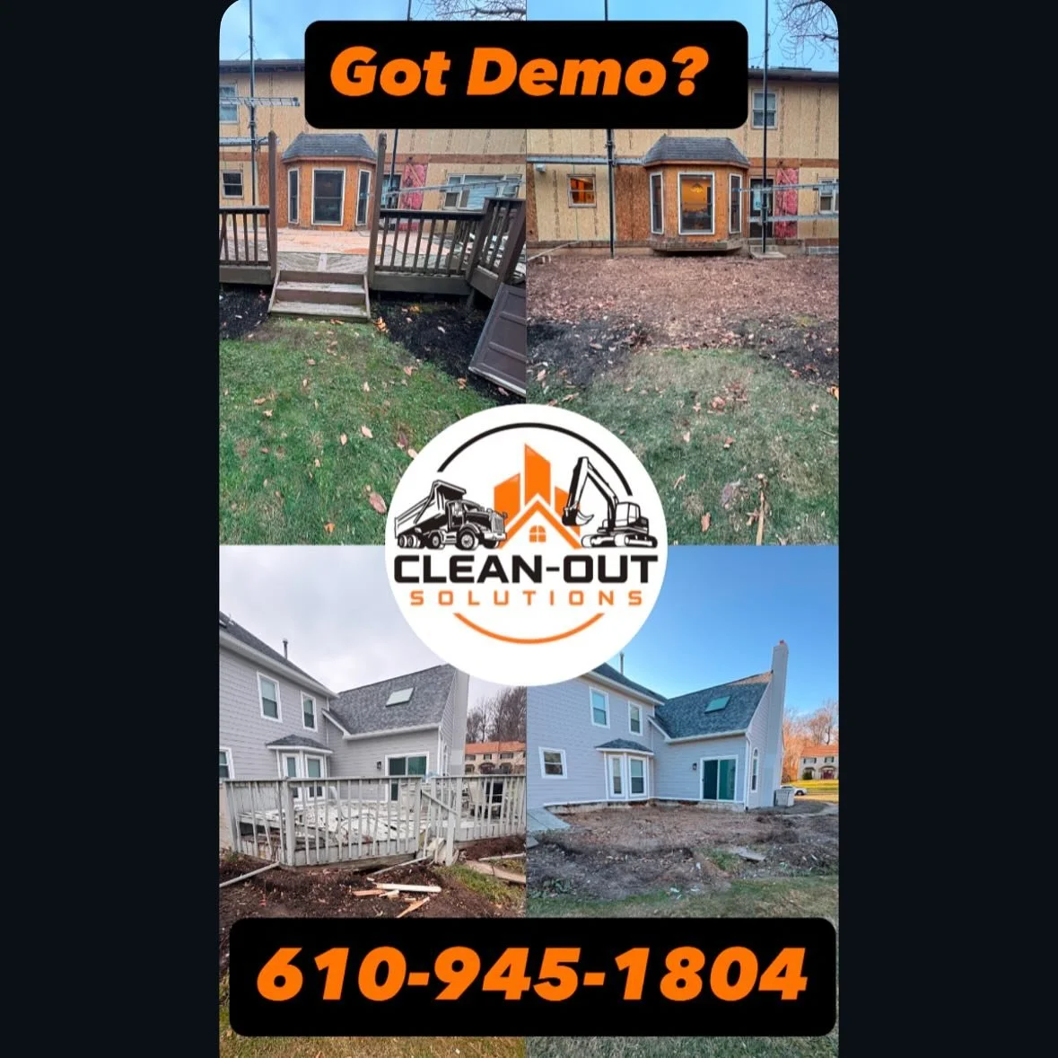 Say goodbye to that old deck 👋🏽
We handle full demolition + removal so you can start fresh.
Clean-Out Solutions 🚚
Your demolition pros🦾
484-686-9006 ☎️ 

#Demolition #JunkRemoval #CleanOuts
#Hauling# KingOfPrussia #LandClearing
#RealEstate