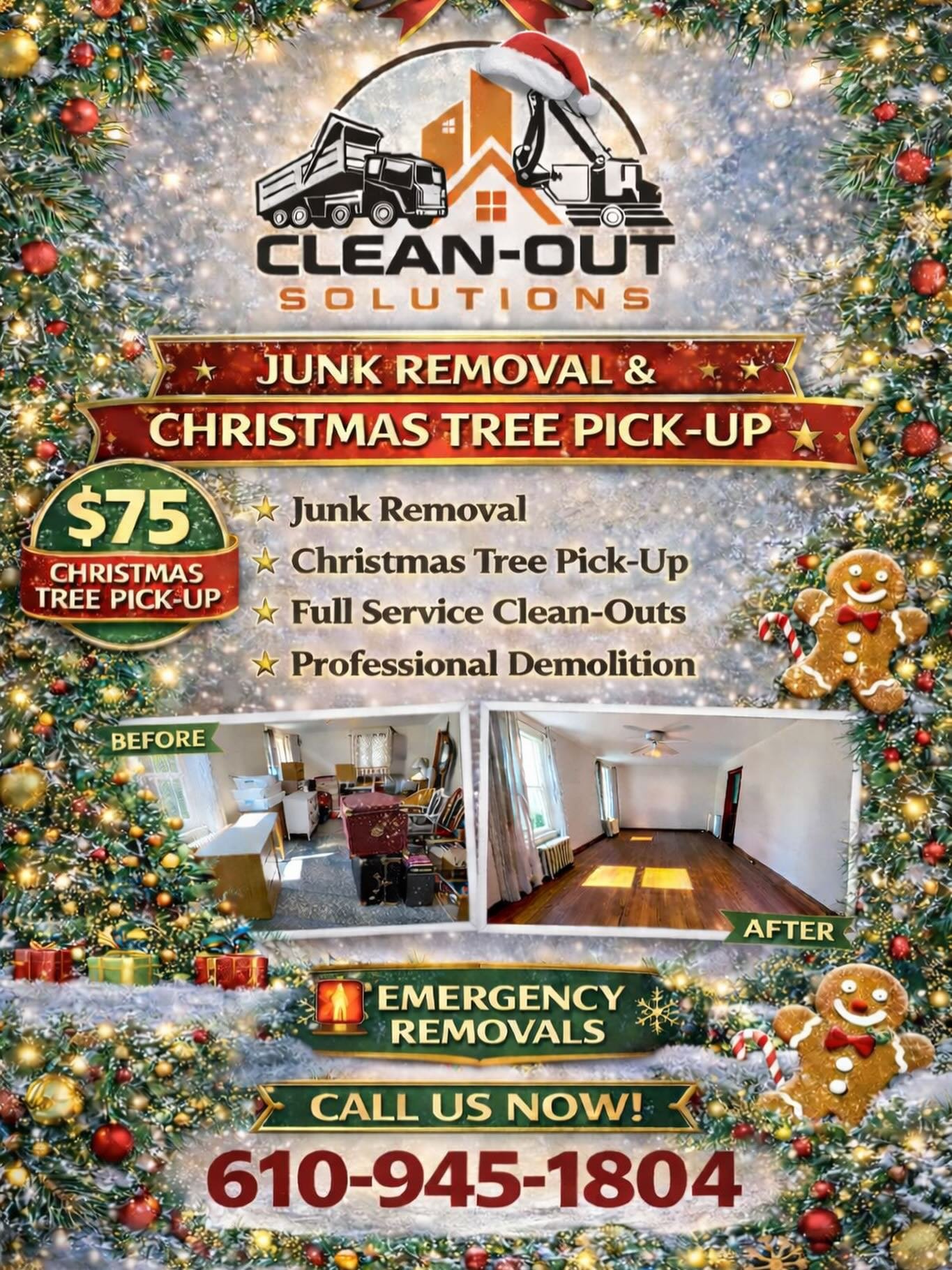🎄 Deck the halls, we clear them all.
This Christmas season, we&rsquo;re hauling more than gifts &mdash; we&rsquo;re hauling the mess too.

⭐ Junk Removal
⭐ Xmas Tree Pick-Up ($75)
⭐ Full-Service Clean-Outs
⭐ Professional Demolition
⭐ Emergency Remov