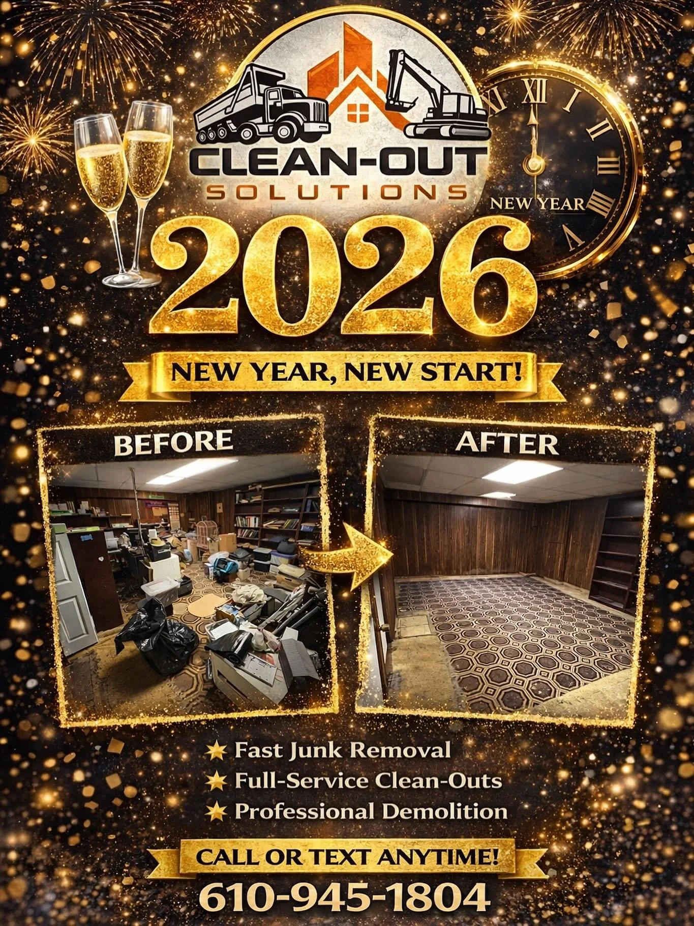 New Year. New Level. ✨
Montgomery County&rsquo;s clean-out and demolition team built different &mdash; reliable, licensed, insured, and obsessed with the details.

Thank you to every client, partner, and our team that crushes every project! 
2026 is 