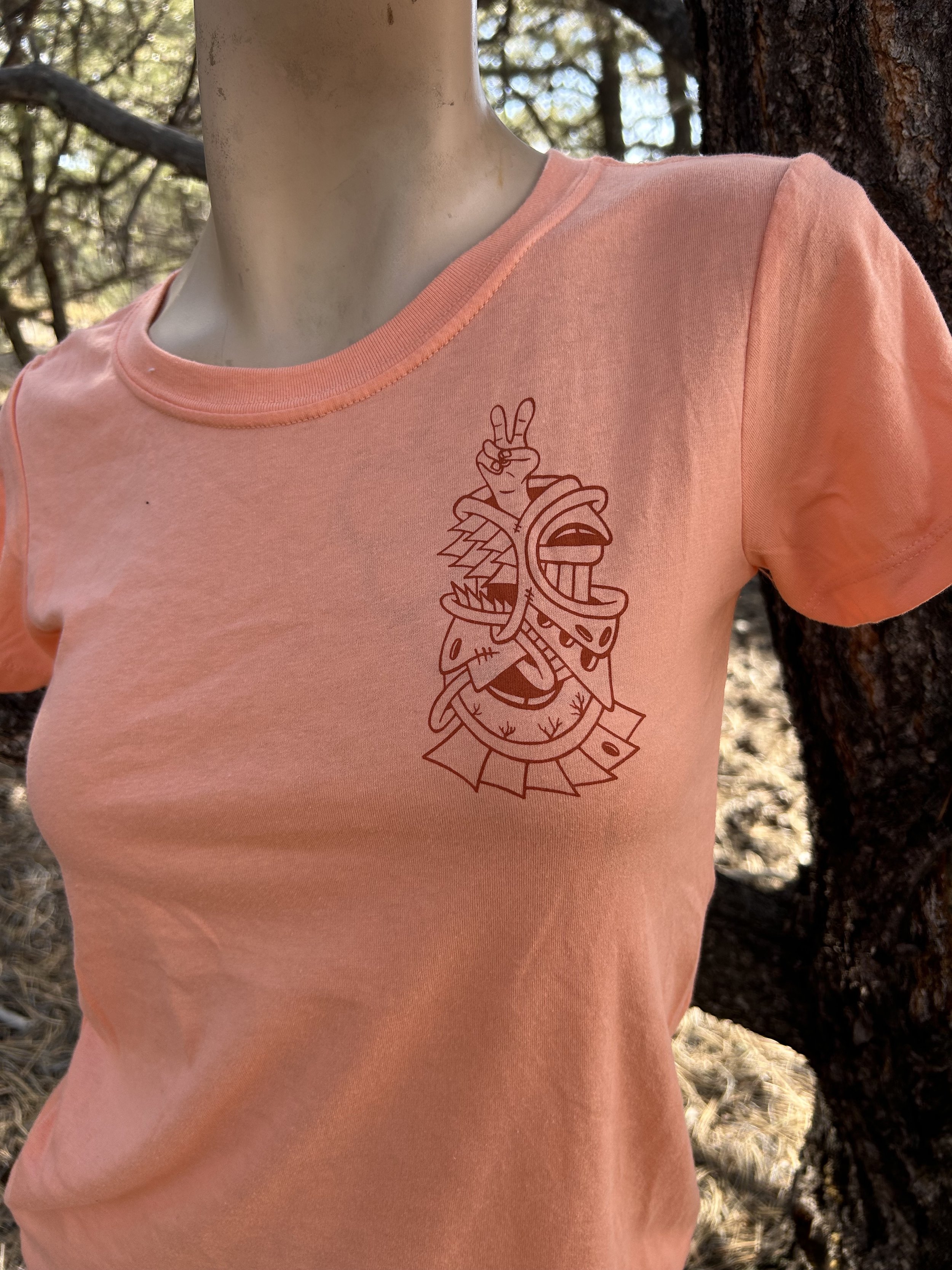 ladies orange scoop neck tee front details.jpg