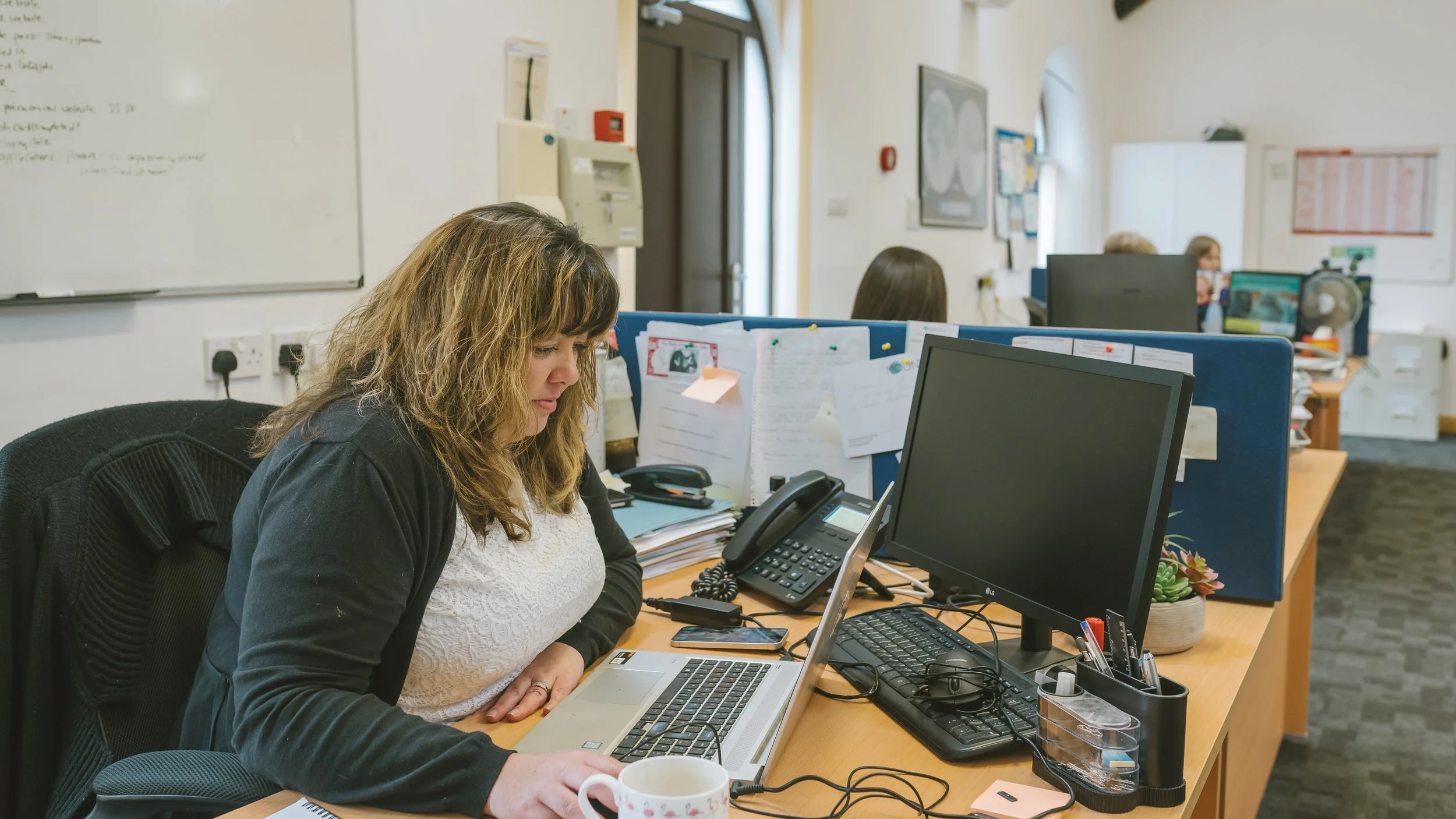 Gemma Wilks form moon working at the office in Pill