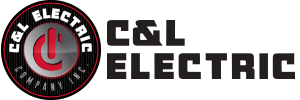 Logo for G&L Electric featuring a red power button symbol and the company name in black text.