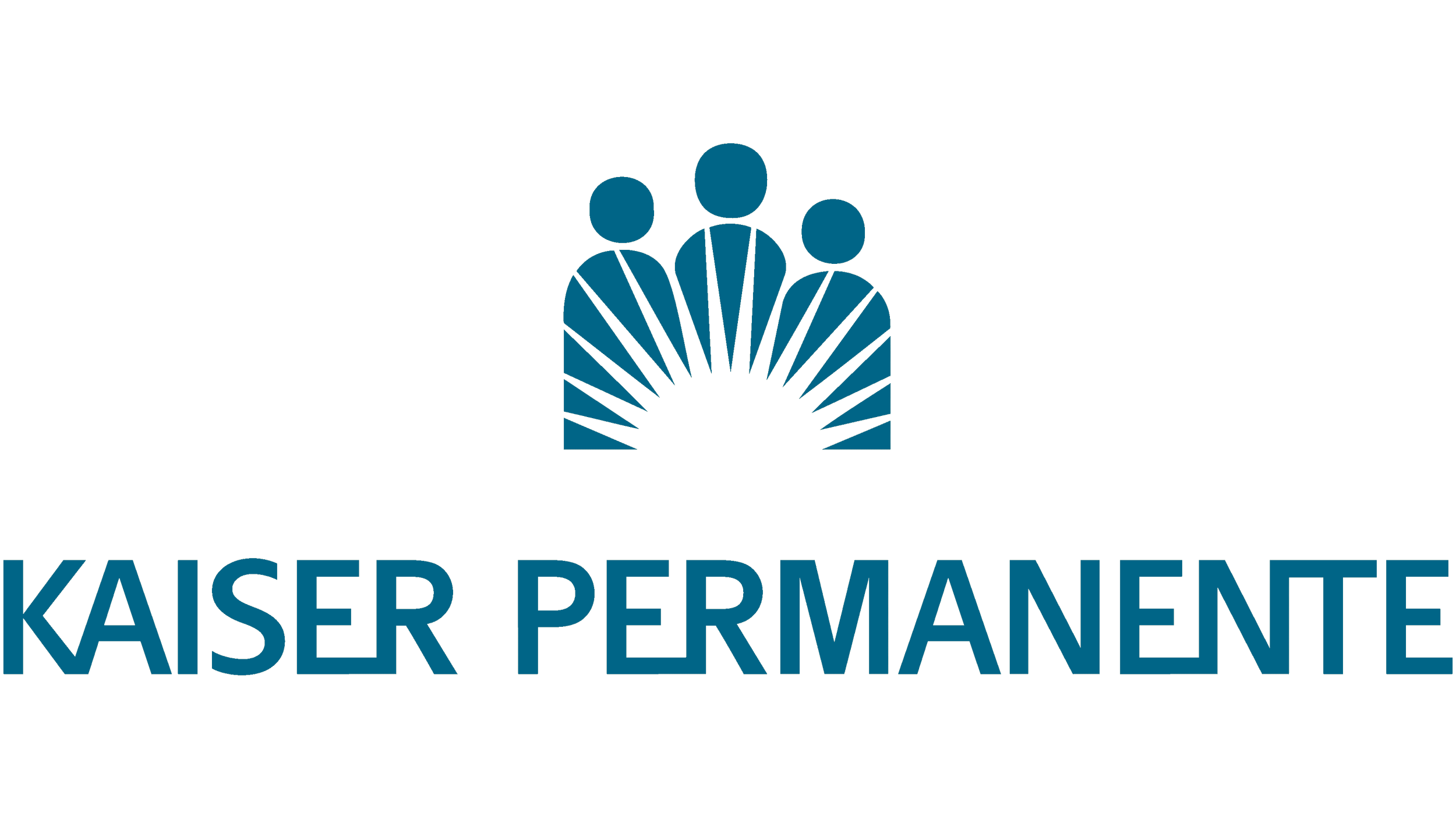 Kaiser Permanente logo featuring three stylized blue human figures above a semi-circular fan design, with the words 'KAISER PERMANENTE' in blue capital letters underneath.