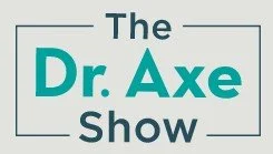 Logo for The Dr. Axe Show with teal and dark blue text on a white background.