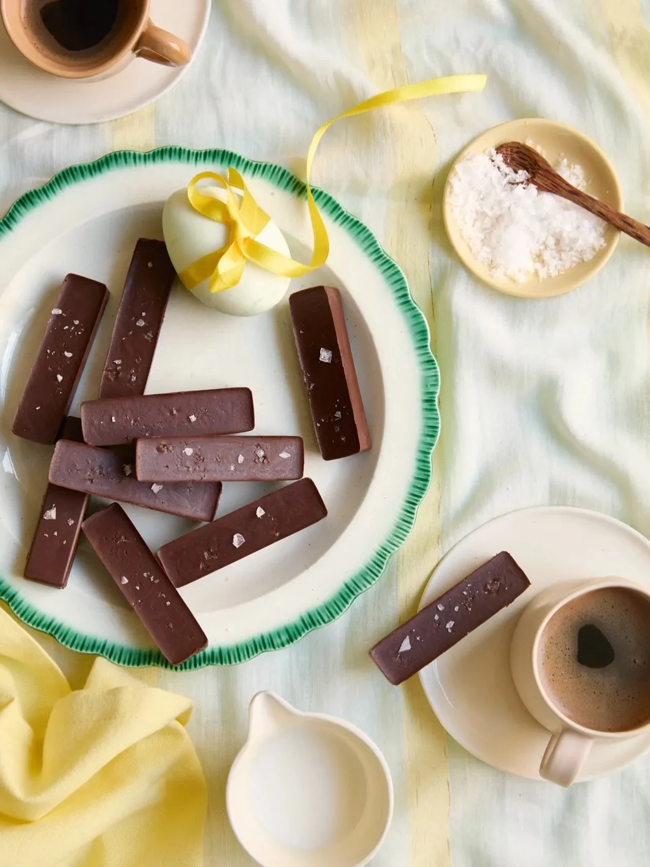 Easter, of course, demands chocolate. If you are drowning in sugar and want something with a more grown up edge, my chocolate tahini bars are what you need. Just two ingredients - plus salt - gives fudgy texture and pleasing bitterness. Find my recip