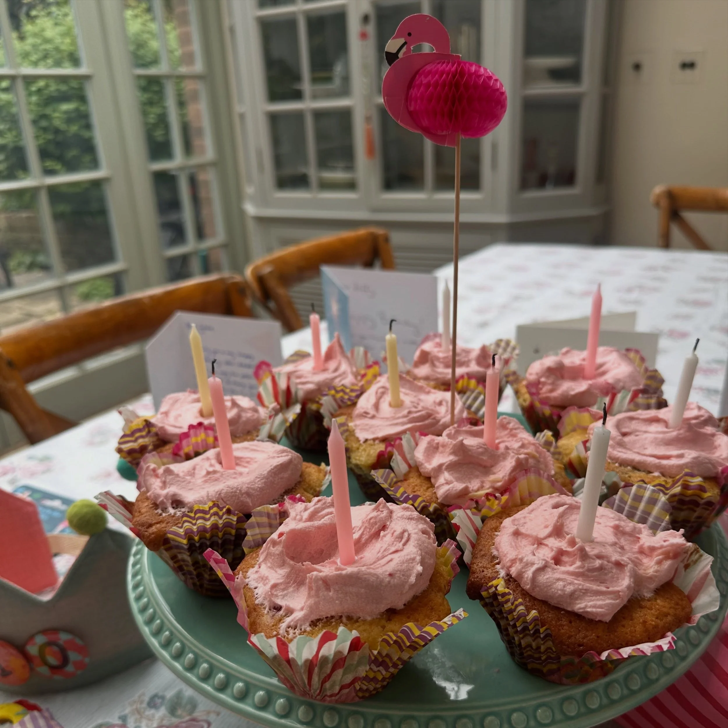 An update for the many fans of &lsquo;Pink Cake for Sylvia&rsquo;: it works beautifully in cupcake form, which was this year&rsquo;s requested variation. 

12 paper cases, 20 minutes in the oven. And halve the quantity of frosting. 🧁 

If you don&rs