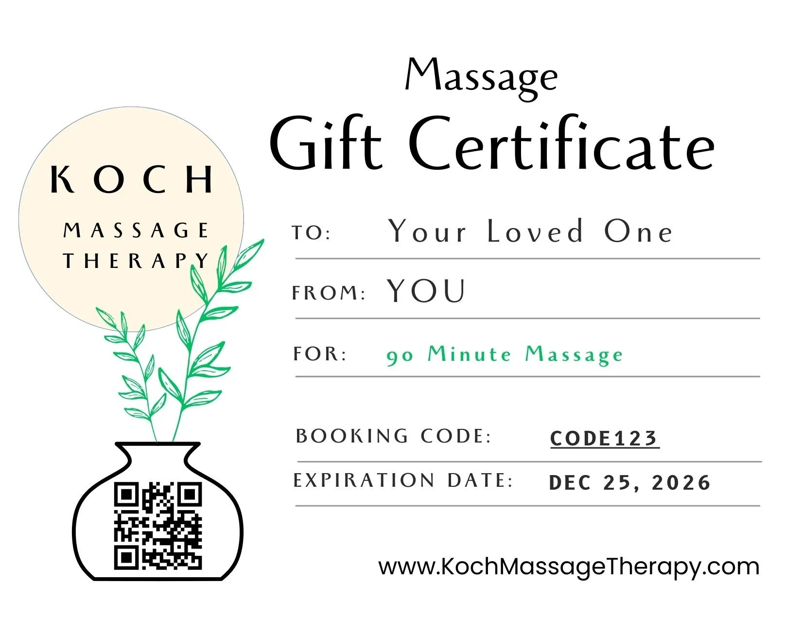 Koch Massage Therapy Gift Certificate