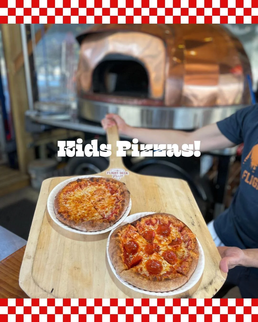Happy school vacation week! Stop by this week with the whole family- we have something for everyone!
For the kiddos, try our new kids pizzas, &ldquo;Tiny Tailspin&rdquo; and Mini Maverick!&rdquo;
Made with the same local, high quality ingredients, no