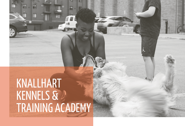 Knallhart Kennels and Training Academy Chelsey Montgomery-Gusta of Knallhart Kennels plays with a dog outside.