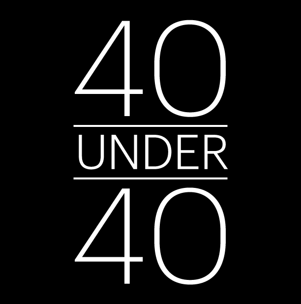 Business Journal's '40 Under 40' in white on a black background.