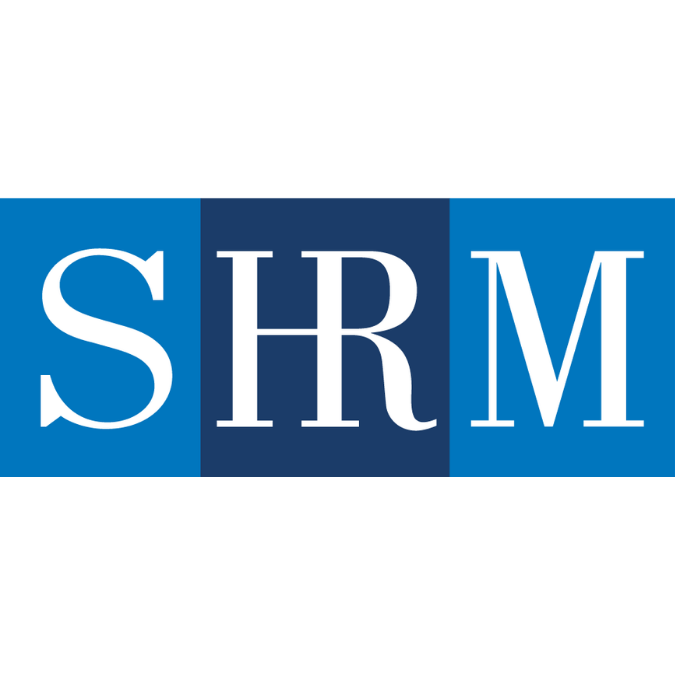 SHRM logo with large blue and white letters SHRM on a series of blue background blocks.