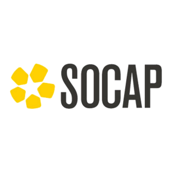 A logo with a cluster of yellow soap bars arranged in a flower-like shape next to the word 'SOCAP' in bold black letters.