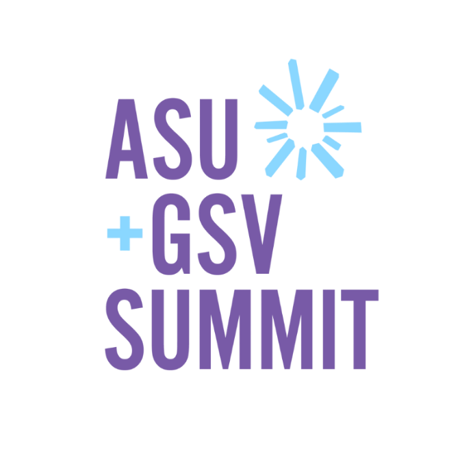 Logo for the ASU + GSV Summit with stylized circular design above the text.