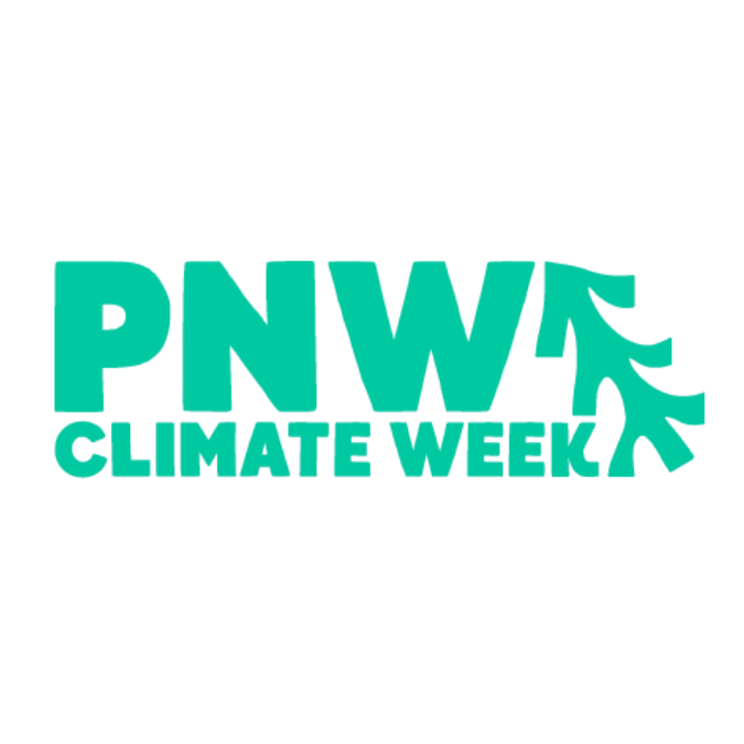 Logo for PNWA Climate Week featuring a leaf with a crack, with the text 'PNWA' and 'Climate Week' in bold teal letters.