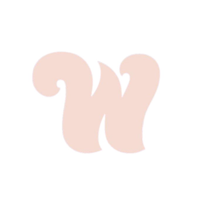 A stylized, pink, lowercase letter 'w' with a curved, decorative font on a black background.