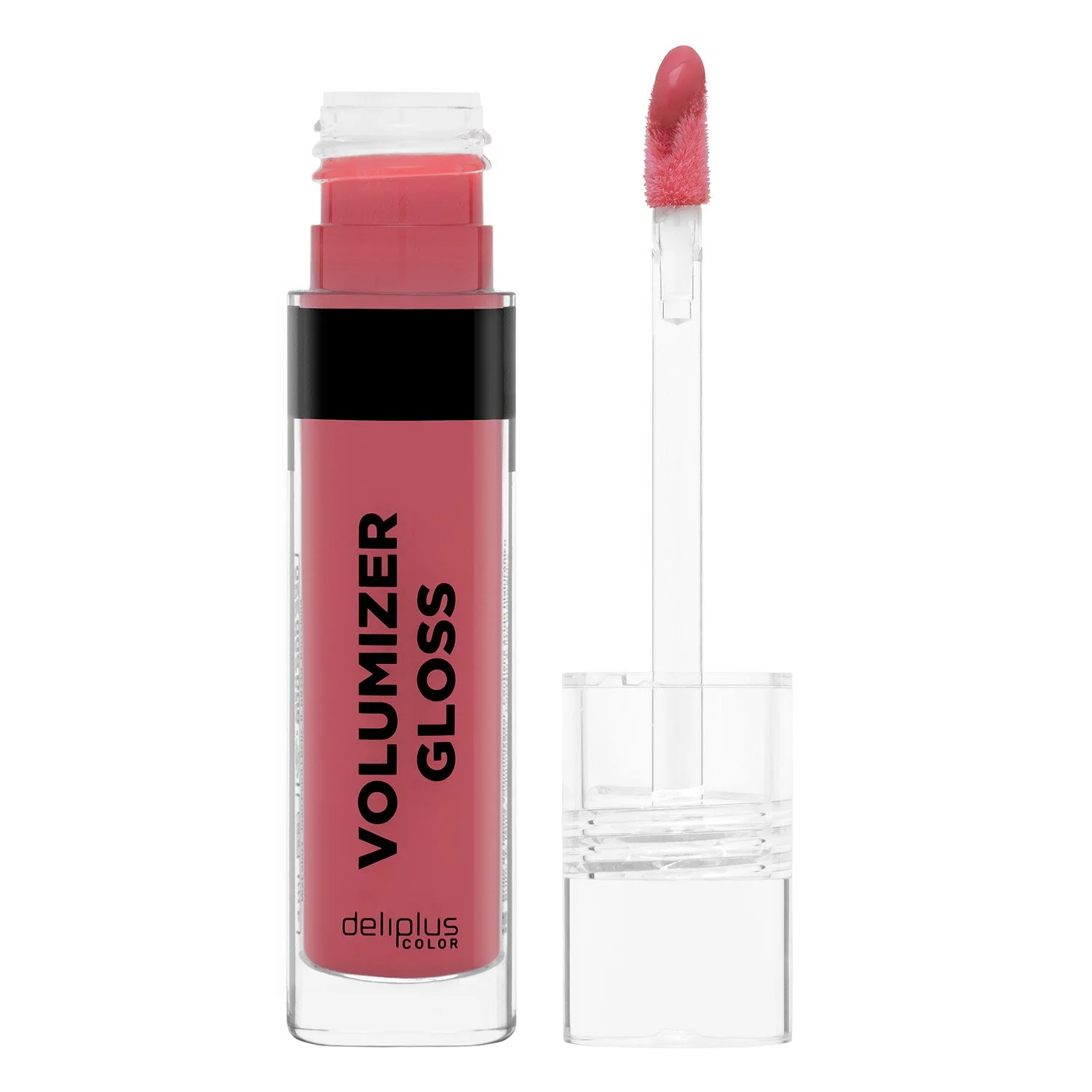 Brillo de labios rosa sobre fondo blanco