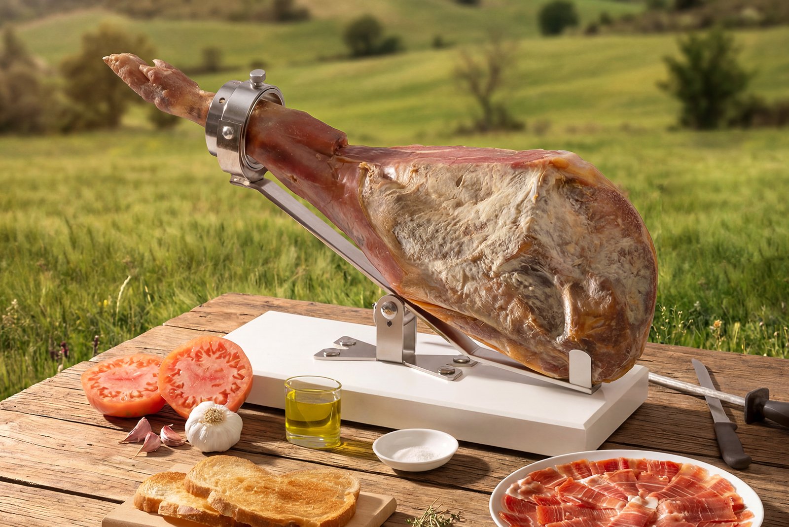 Pata de jamón gran reserva en el campo para Costa Brava Mediterranean Group
