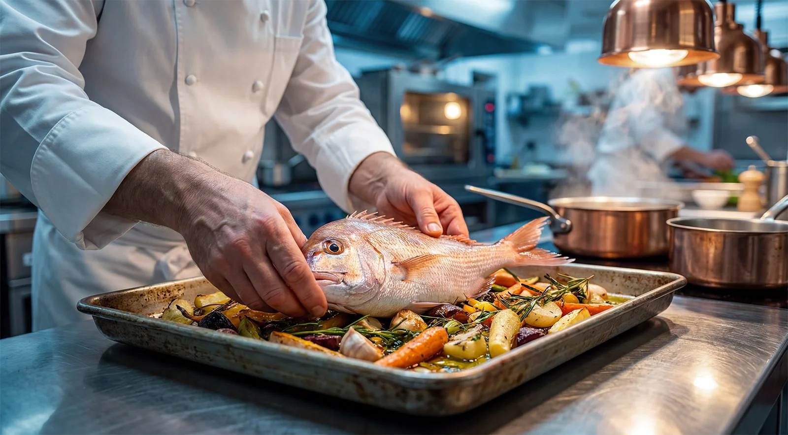 Pargo al horno con verduras — plato principal para carta