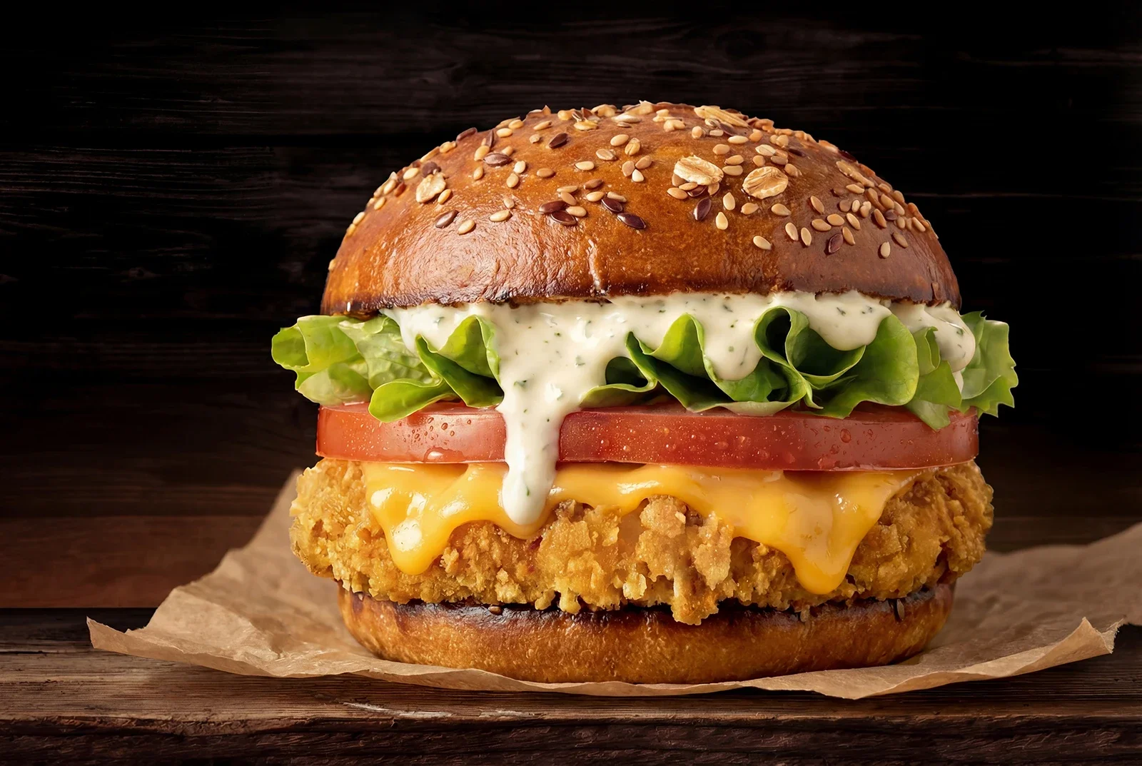 Fotografía de burguer de pollo crispy para Costa Brava Mediterranean Foods en estudio
