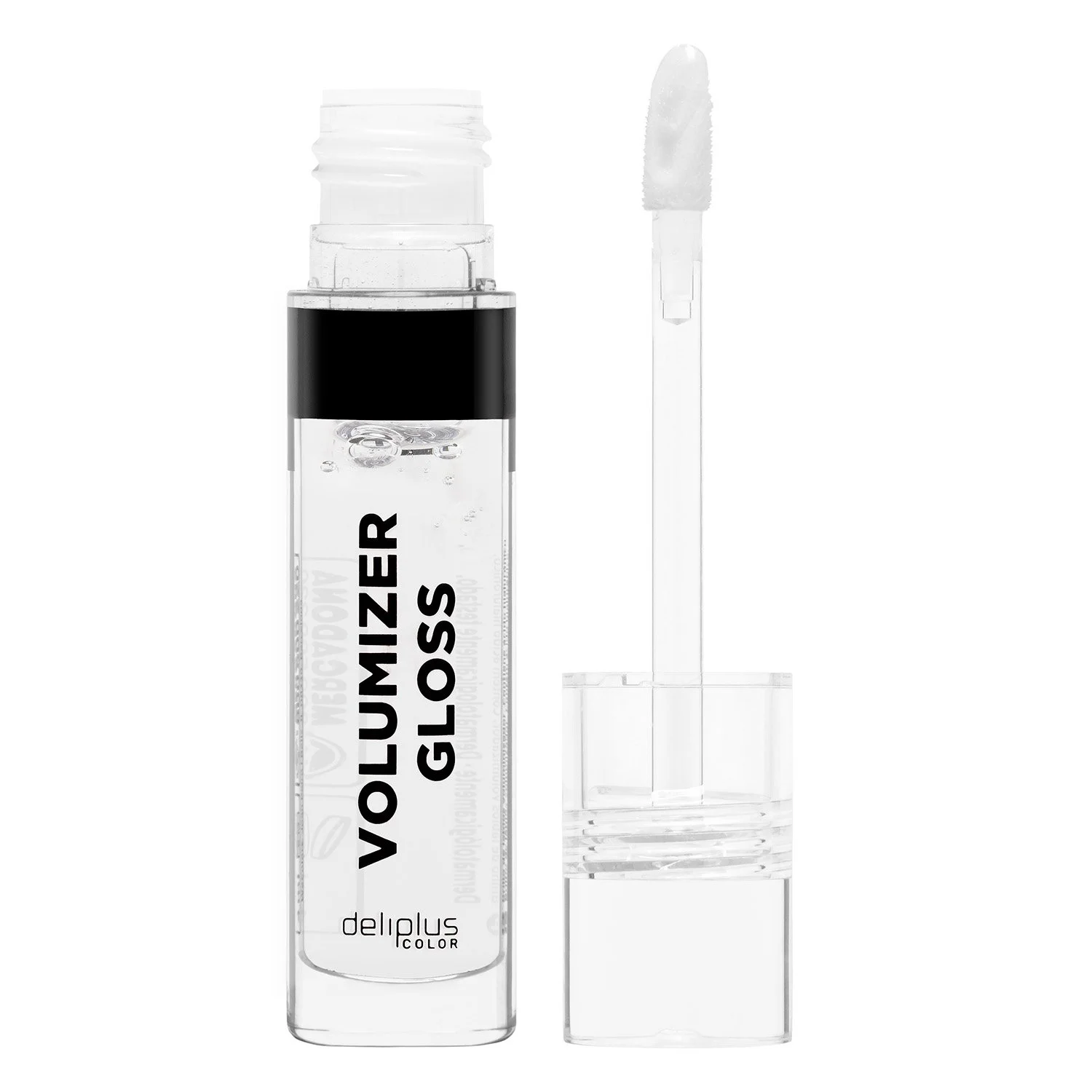Brillo de labios transparente sobre fondo blanco