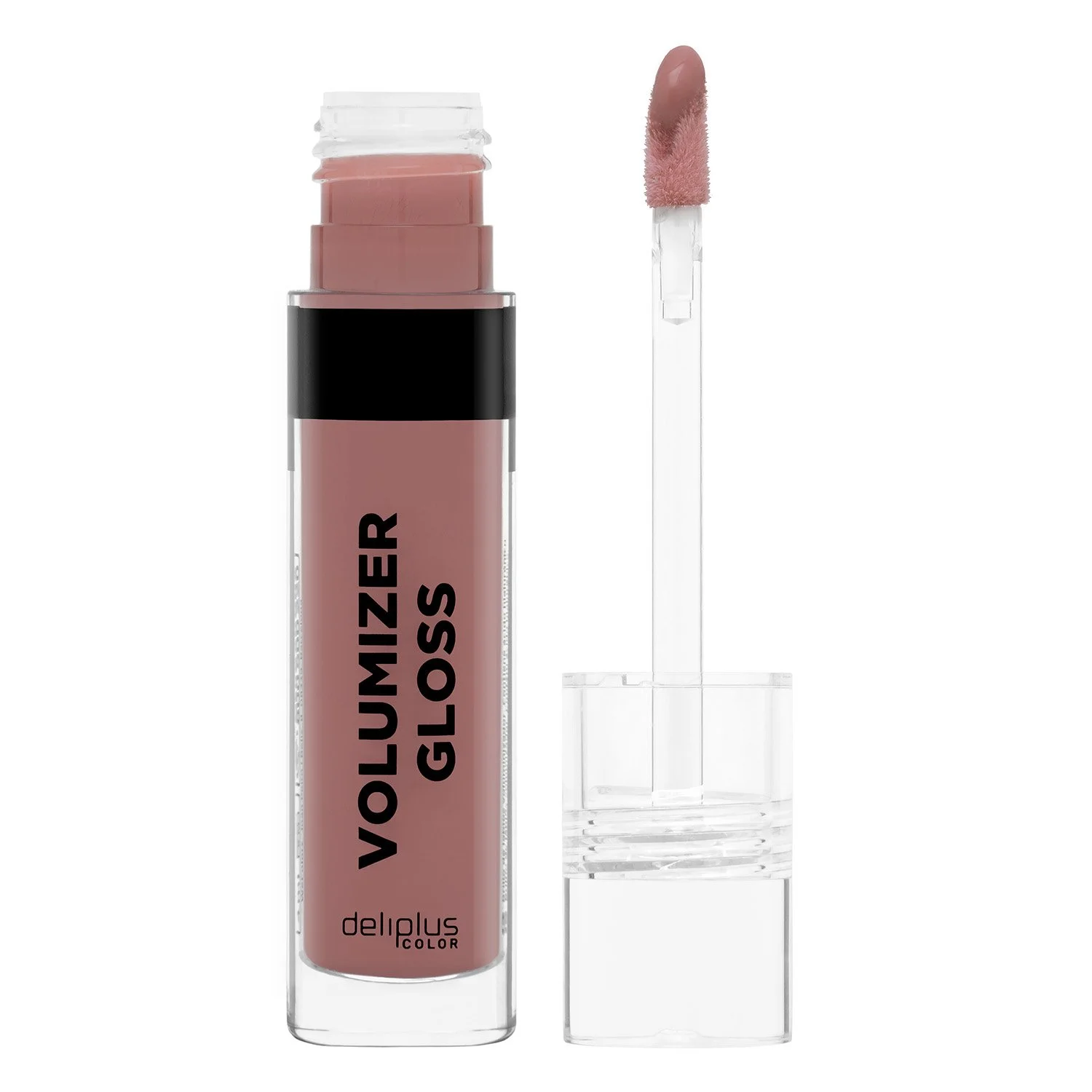 Brillo de labios nude sobre fondo blanco