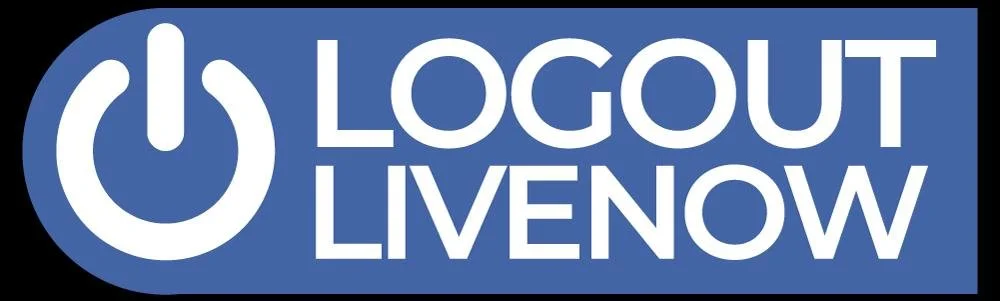 The image features a blue background with a power button symbol followed by the words "LOGOUT" and "LIVENOW" in white capital letters.