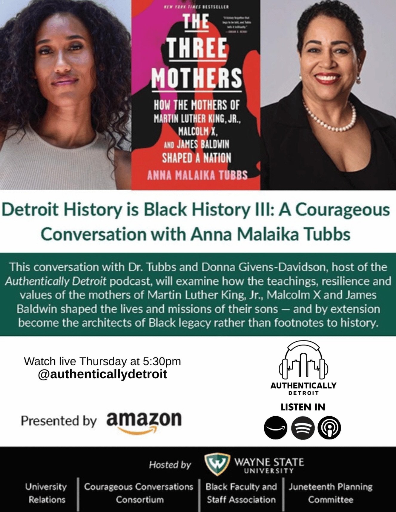Join us tomorrow, Thursday 2/26 5:30pm-6:30pm, for Detroit History is Black History III: A Courageous Conversation with @annamalaikatubbs! 

This conversation between Anna Malaika Tubbs &amp; Donna Givens Davidson will examine how the teachings, resi