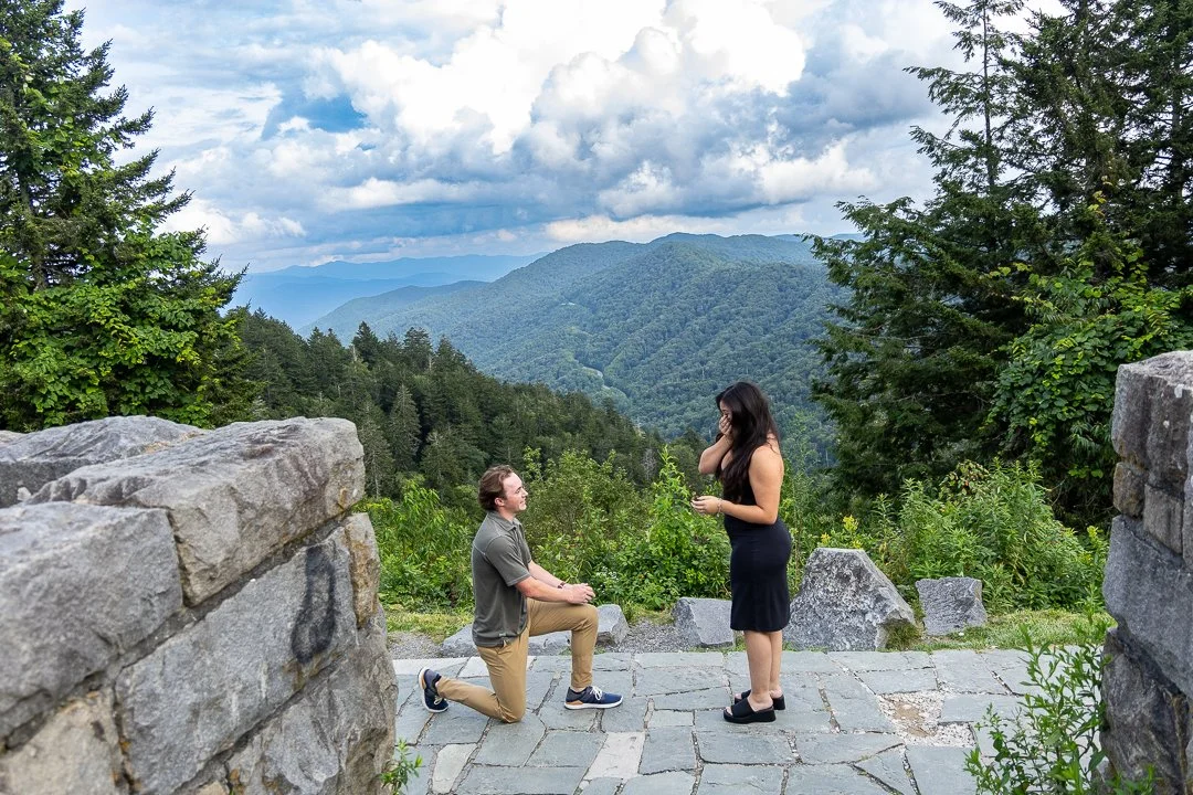A marriage proposal at Newfound Gap,a  popular overlook in the Great Smoky Mountains National Park